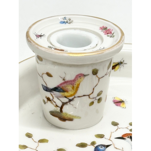 207 - A Late 19th Century German hand painted pottery inkwell stand. Decorated with birds, butterflies and... 