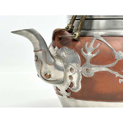 99 - A Late 19th/Early 20th Century Chinese pewter mounted Yixing teapot. Impressed seal mark on bottom. ... 