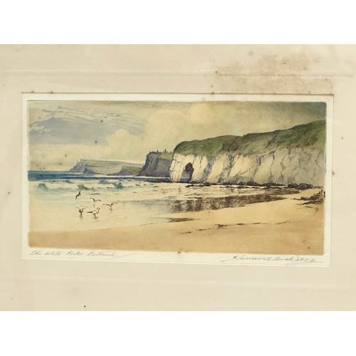 349 - Robert Cresswell Boak. Coloured etching. The White Rocks, Portrush. 26x14cm. Frame 45x35cm.