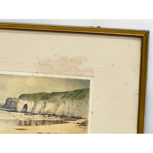 349 - Robert Cresswell Boak. Coloured etching. The White Rocks, Portrush. 26x14cm. Frame 45x35cm.