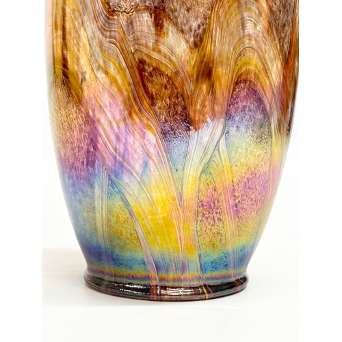 31 - A 20th Century Bohemian iridescent glass baluster vase. 22.5cm.