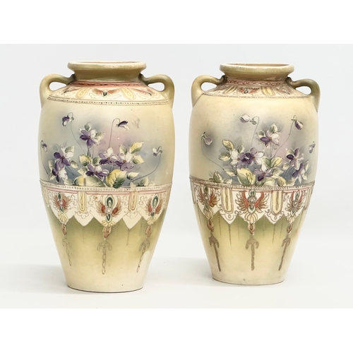 54 - A pair of large signed Early 20th Century Japanese, 2 handled baluster vases. Late Meiji Period (186... 