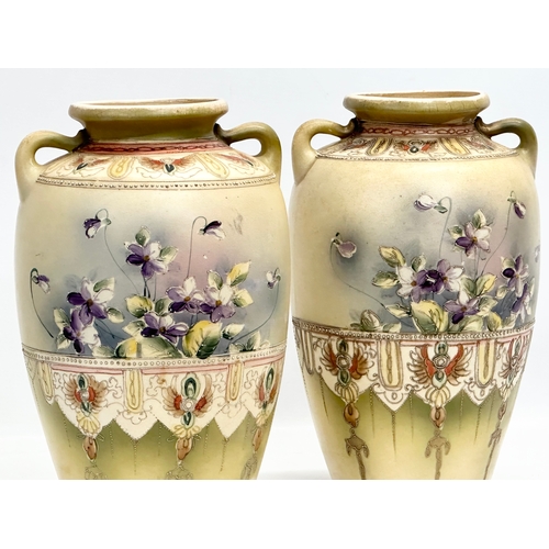 54 - A pair of large signed Early 20th Century Japanese, 2 handled baluster vases. Late Meiji Period (186... 