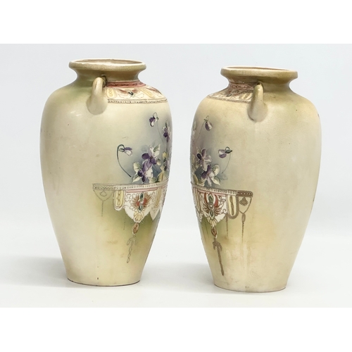 54 - A pair of large signed Early 20th Century Japanese, 2 handled baluster vases. Late Meiji Period (186... 