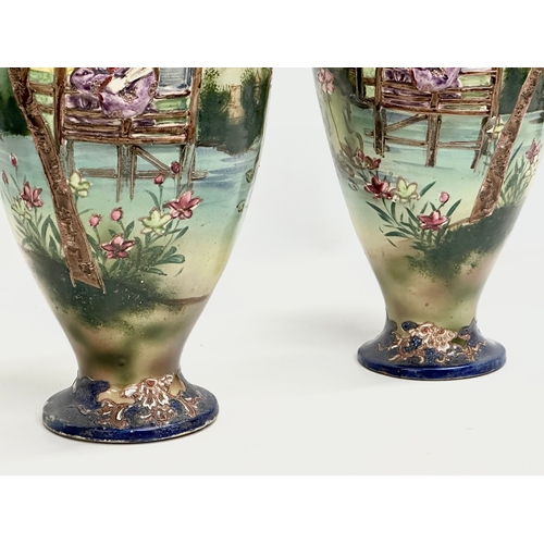 55 - A pair of large signed Early 20th Century Japanese hand painted, 2 handled baluster vases. By Satsum... 