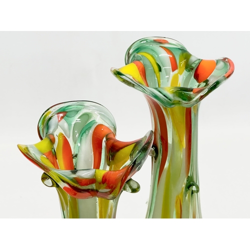 251 - A pair of Mid 20th Century Murano style Glass vases. 28cm