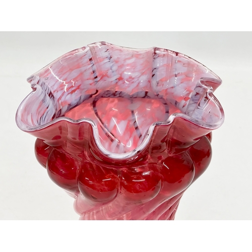 180 - Legras Glass. An Early 20th Century French cranberry splatter glass vase by Legras Glass. Circa 1910... 