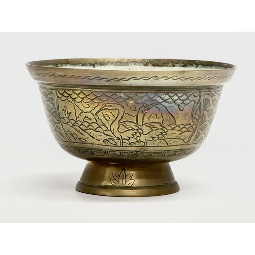 181 - A pair of Late 19th Century Chinese engraved brass bowls/jardineres. With Emperor Xuande character m... 