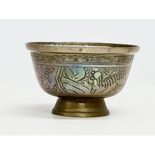 181 - A pair of Late 19th Century Chinese engraved brass bowls/jardineres. With Emperor Xuande character m... 