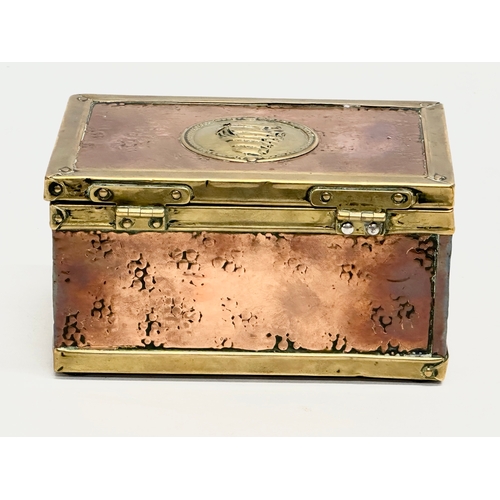 330 - A Late 19th Century Victorian copper and brass bound tea caddy. 16x11x8.5cm.