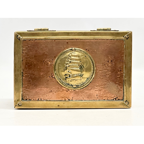 330 - A Late 19th Century Victorian copper and brass bound tea caddy. 16x11x8.5cm.