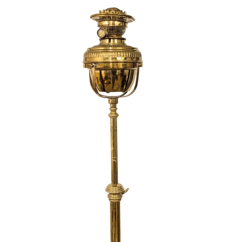 397 - A large good quality Late 19th Century brass telescopic oil lamp / floor lamp. 177cm. 1