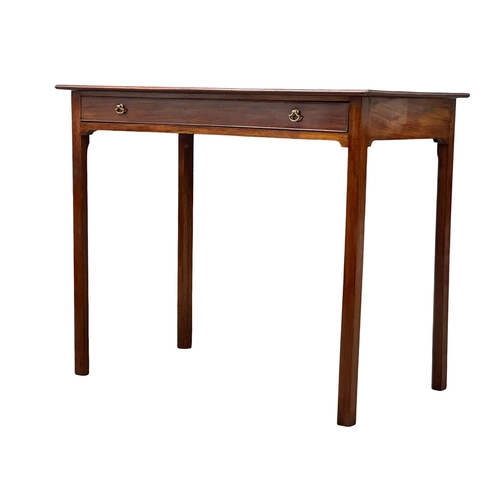 92 - An 18th Century George III mahogany side table with drawer and original brass handles. Circa 1770-17... 