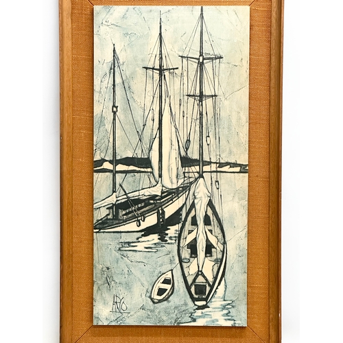 173 - Arco. A large 1960’s Mid Century teak framed print. 54.5x95.5cm.