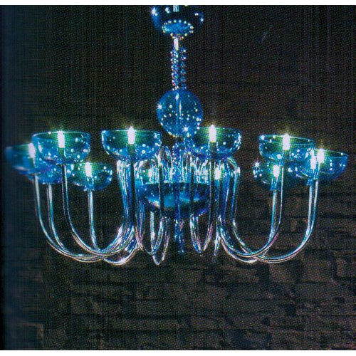 36A - Unopened Murano Glass chandelier. A Voltolina of Milan Blue & Nickel Art Deco chandelier. Murano Gla... 