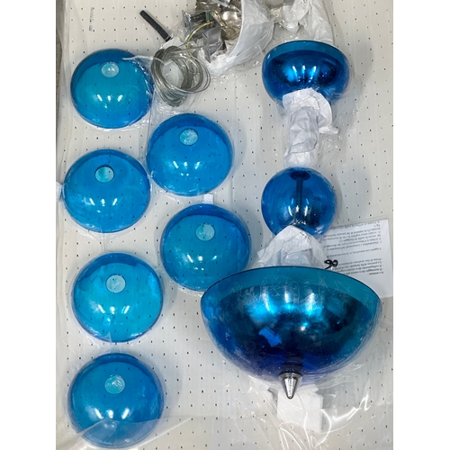 36A - Unopened Murano Glass chandelier. A Voltolina of Milan Blue & Nickel Art Deco chandelier. Murano Gla... 