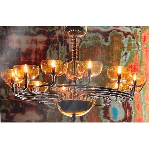 36B - Unopened Murano Glass chandelier. A Voltolina of Milan Amber & Nickel Art Deco chandelier. Murano Gl... 