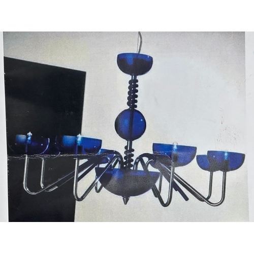 36C - Unopened Murano Glass chandelier. A Voltolina of Milan Blue & Nickel Art Deco chandelier. Murano Gla... 