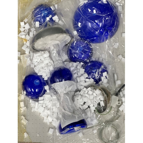 36C - Unopened Murano Glass chandelier. A Voltolina of Milan Blue & Nickel Art Deco chandelier. Murano Gla... 