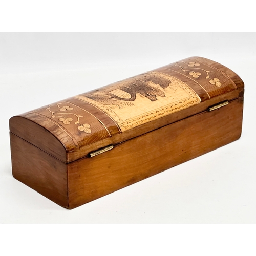 96 - Killarney. A 19th Century Irish inlaid dome top jewellery box/storage box. 28x11x9cm.