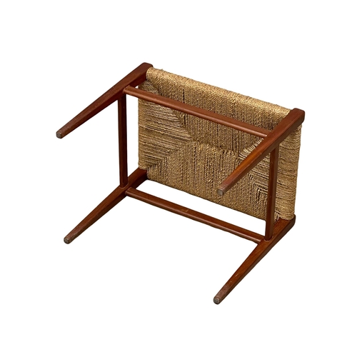 202 - A Danish Mid Century teak footstool with woven top. 46x34x39cm (1)