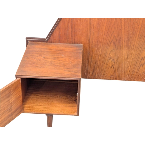 386 - A Mid Century teak headboard. 223x99.5cm total. 140cm between bedsides. (4)