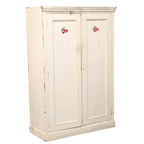 408 - A large Late Victorian painted pine fitted cupboard. 123x53x183cm (3)