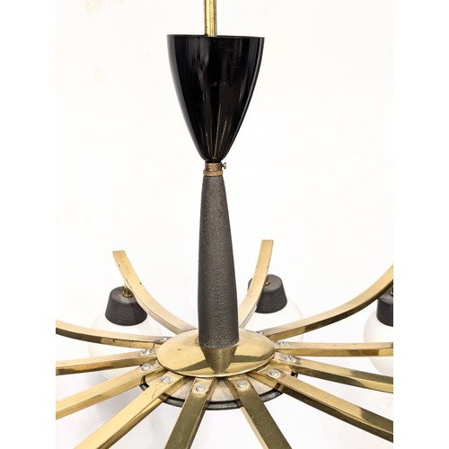 27 - A 1960s Mid Century French brass and opaline glass chandelier. 75x75xm