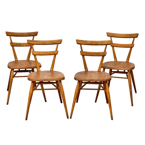 35 - A set of 4 Ercol Mid Century elm “Green Dot” chairs. Stacking chairs.