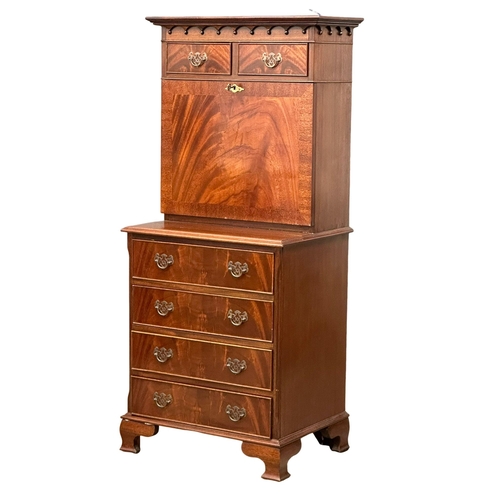 362 - A Georgian style mahogany escritoire on ogee feet. 60x44.5x139cm(4)