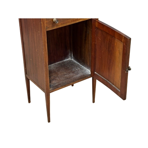 416 - A Sheraton Revival inlaid mahogany side cabinet. Circa 1900. 48x34x105cm (3)