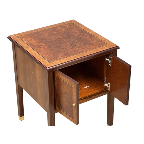 74 - A pair of inlaid mahogany and burr walnut bedside cabinets. 50x50x63cm (7)