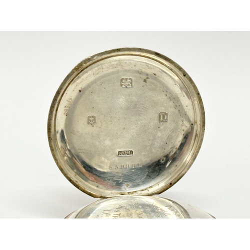 640 - Aaron Lufkin Dennison. An Early 20th Century silver pocket watch. Presented to Serg W.J McNally. By ... 