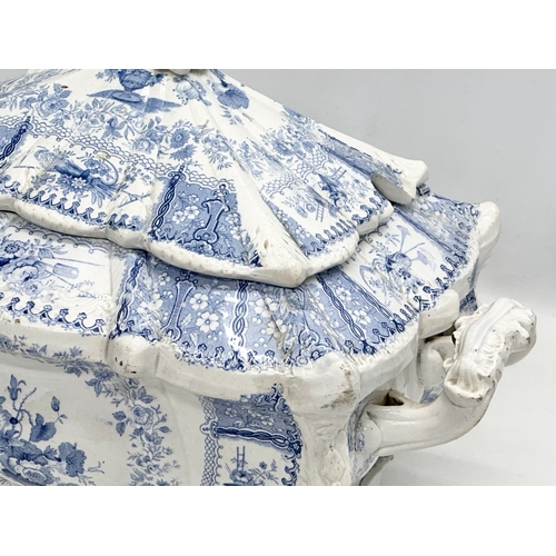 429 - Seasons New Stone China. A large Early 19th Century English blue and white tureen with cover. 36x24x... 