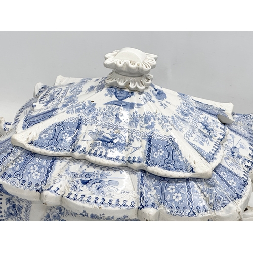 429 - Seasons New Stone China. A large Early 19th Century English blue and white tureen with cover. 36x24x... 