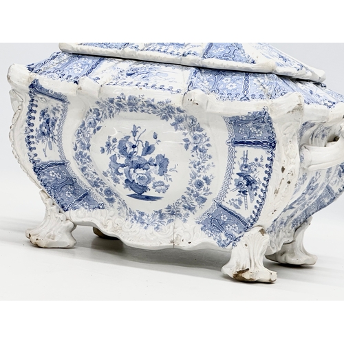 429 - Seasons New Stone China. A large Early 19th Century English blue and white tureen with cover. 36x24x... 