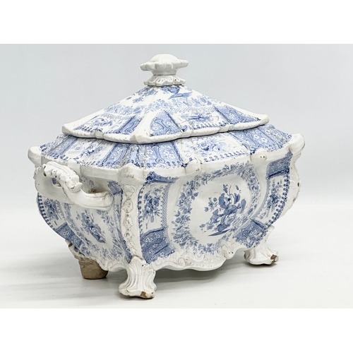 429 - Seasons New Stone China. A large Early 19th Century English blue and white tureen with cover. 36x24x... 