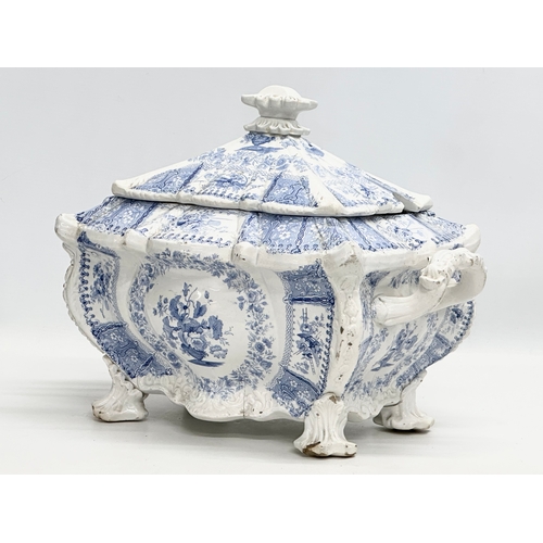 429 - Seasons New Stone China. A large Early 19th Century English blue and white tureen with cover. 36x24x... 