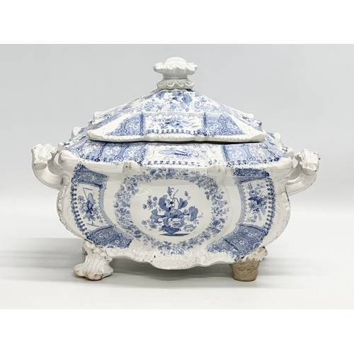 429 - Seasons New Stone China. A large Early 19th Century English blue and white tureen with cover. 36x24x... 