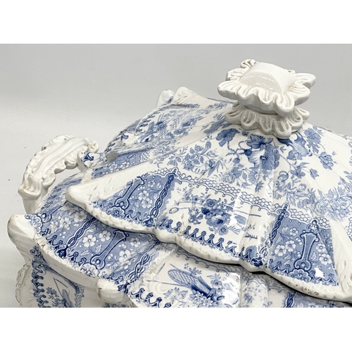 429 - Seasons New Stone China. A large Early 19th Century English blue and white tureen with cover. 36x24x... 