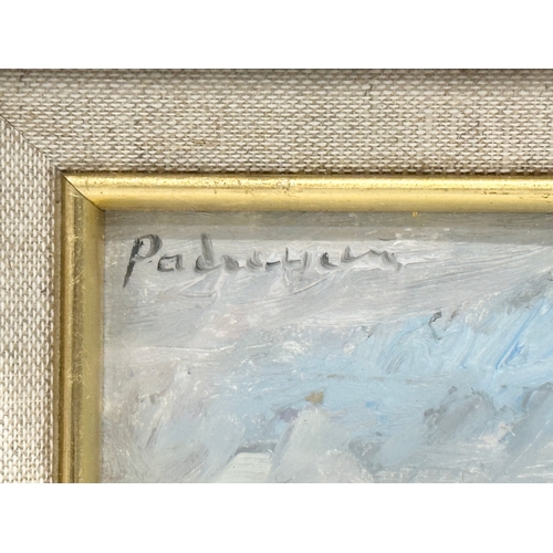 174 - A signed oil of Dublin. In a good quality frame. Oisin Gallery, Dublin. 23x16cm. Frame 38x6x31cm.