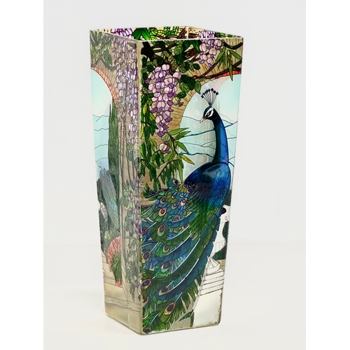 532 - Kathleen McKenna. A large stained glass “Peacock” vase. Tiffany style. 12x12x30cm.