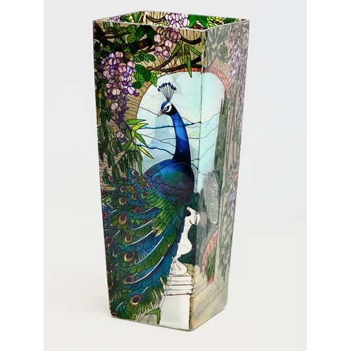 532 - Kathleen McKenna. A large stained glass “Peacock” vase. Tiffany style. 12x12x30cm.