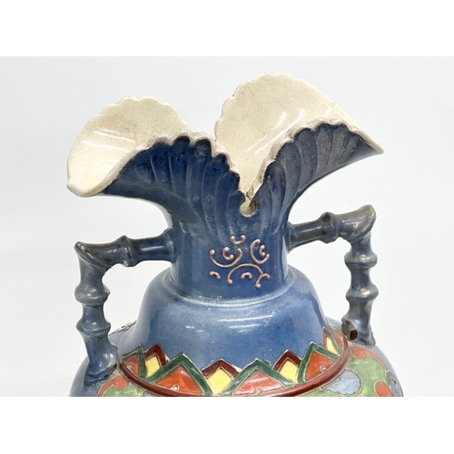 246 - A large Late 19th Century Japanese hand painted baluster form vase, with flared fan rim and bamboo s... 