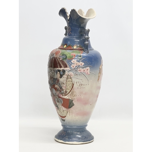 246 - A large Late 19th Century Japanese hand painted baluster form vase, with flared fan rim and bamboo s... 