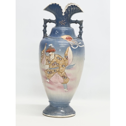 246 - A large Late 19th Century Japanese hand painted baluster form vase, with flared fan rim and bamboo s... 