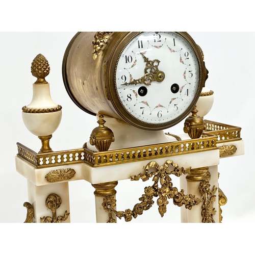 56 - A good quality Late 19th Century French onyx and gilt brass 3 piece clock set. With enamelled dial f... 