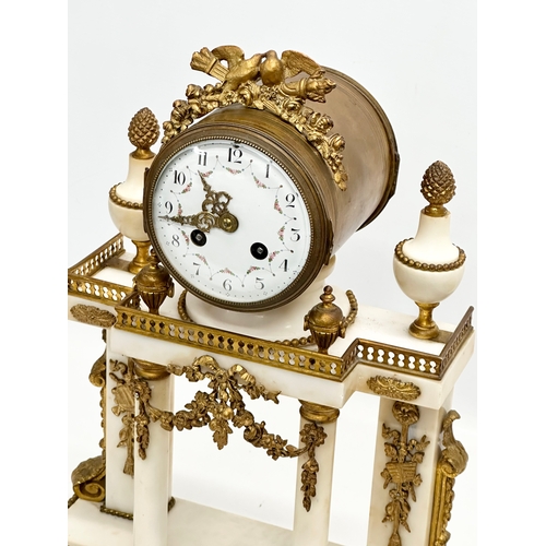 56 - A good quality Late 19th Century French onyx and gilt brass 3 piece clock set. With enamelled dial f... 