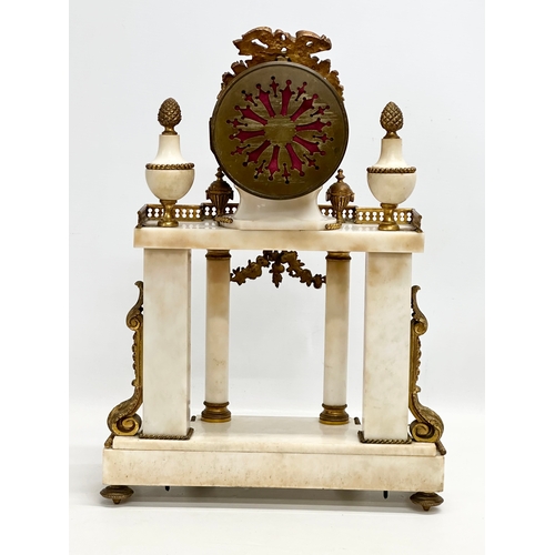 56 - A good quality Late 19th Century French onyx and gilt brass 3 piece clock set. With enamelled dial f... 