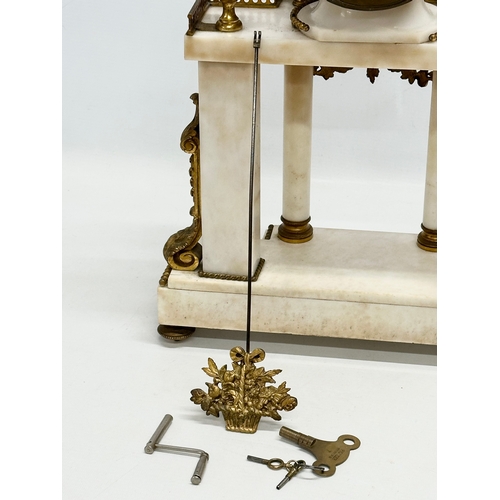 56 - A good quality Late 19th Century French onyx and gilt brass 3 piece clock set. With enamelled dial f... 